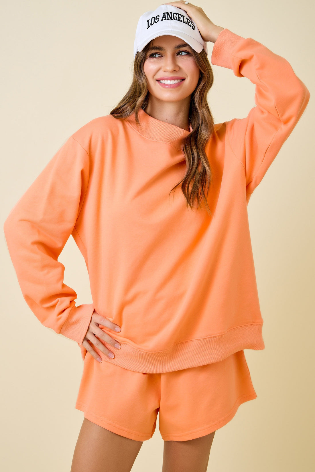 Cantaloupe Mock Neck Sweatshirt Set (top)