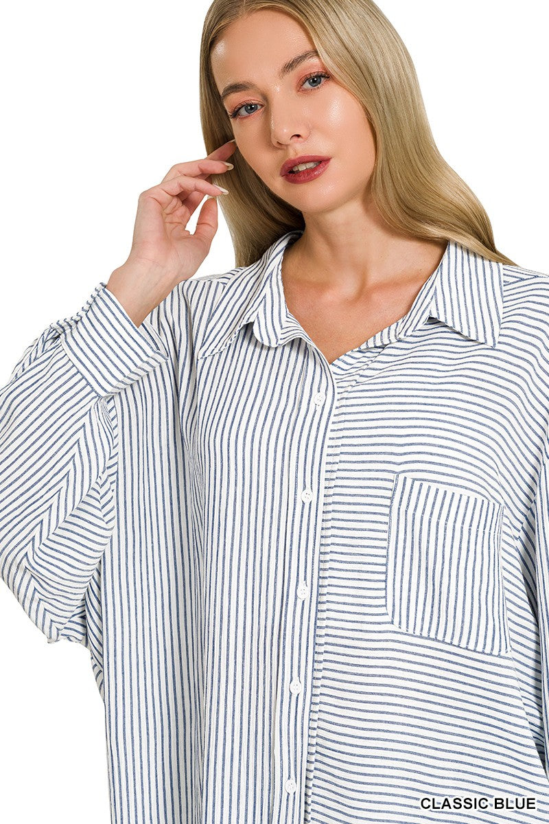 Classic Blue Striped Gauze Top