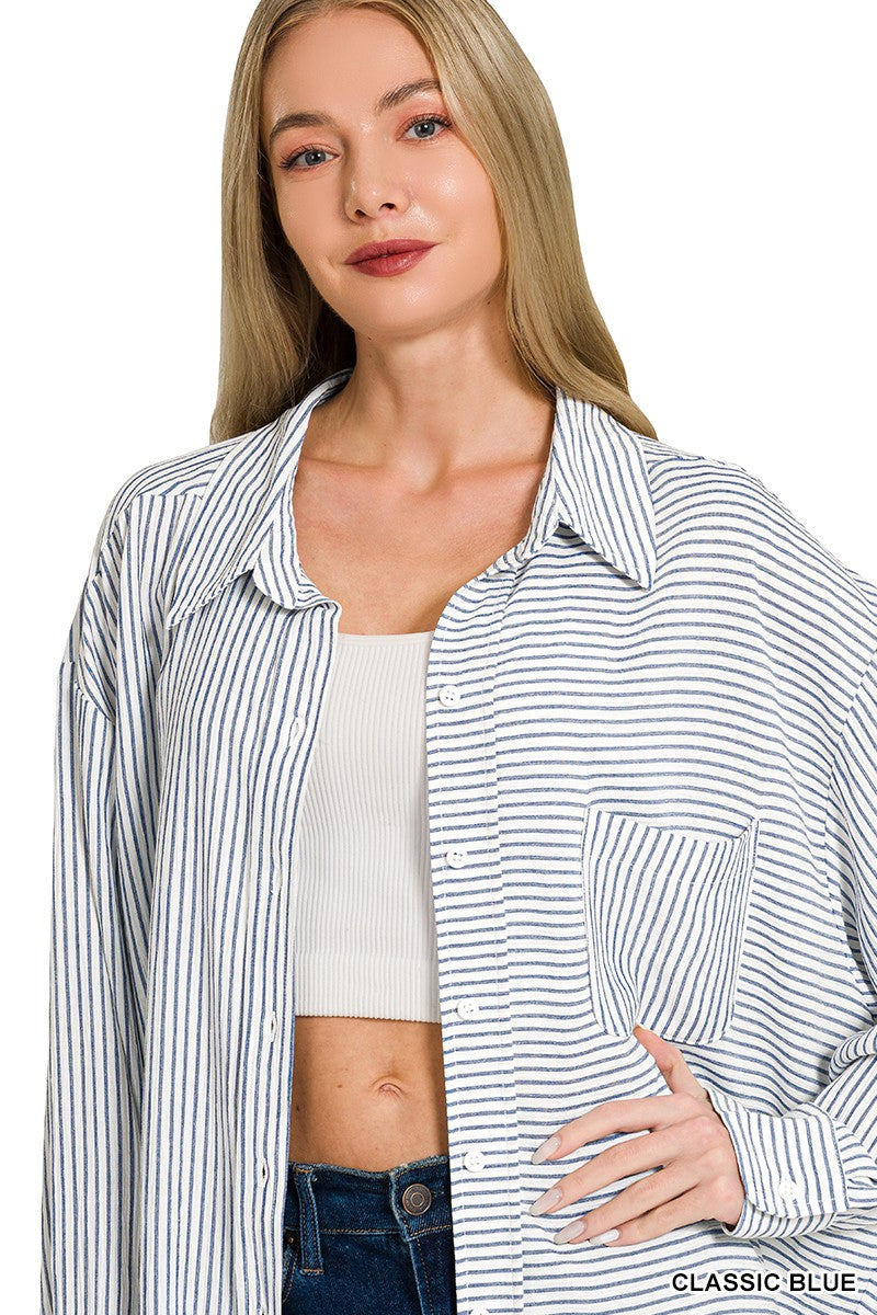 Classic Blue Striped Gauze Top