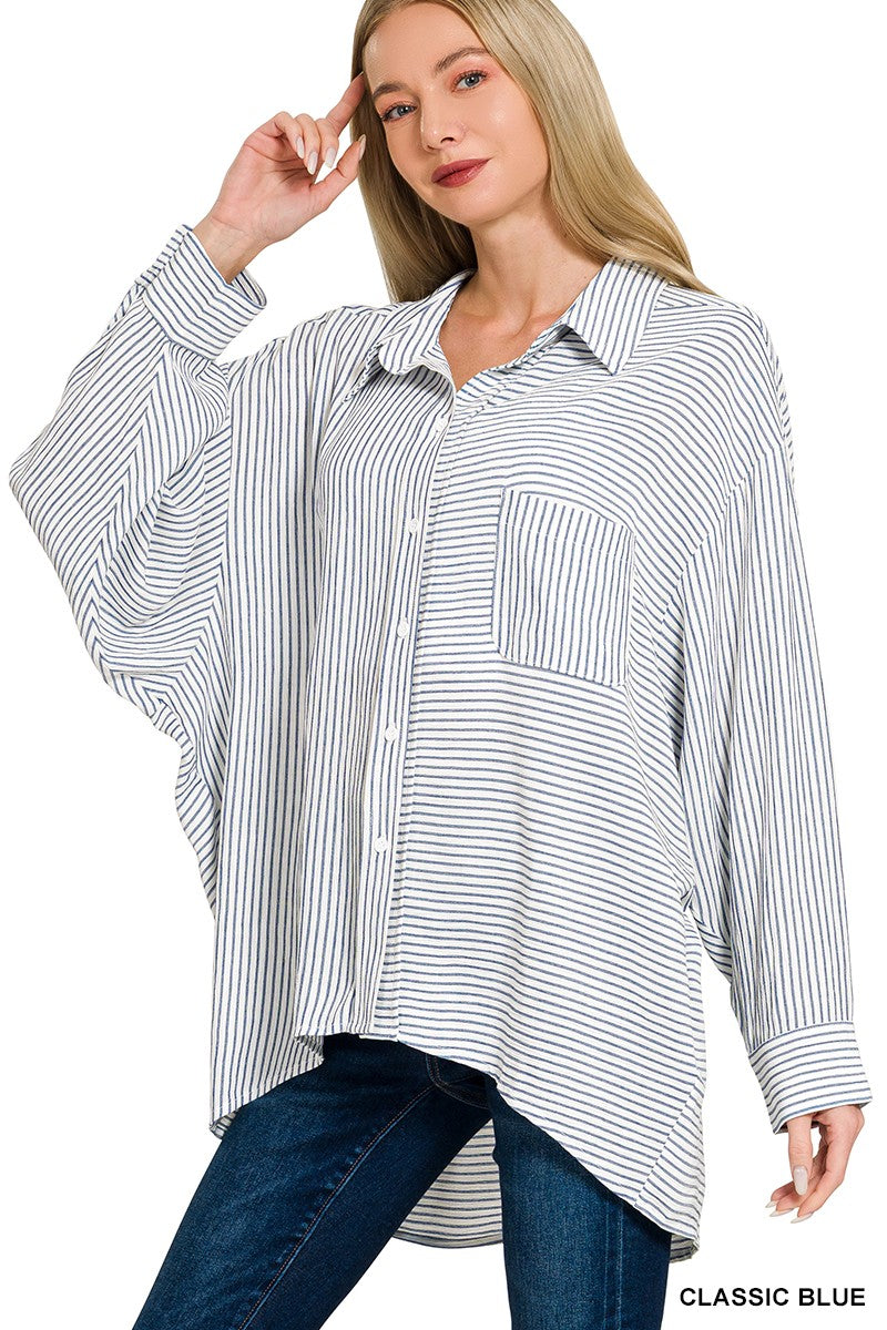 Classic Blue Striped Gauze Top
