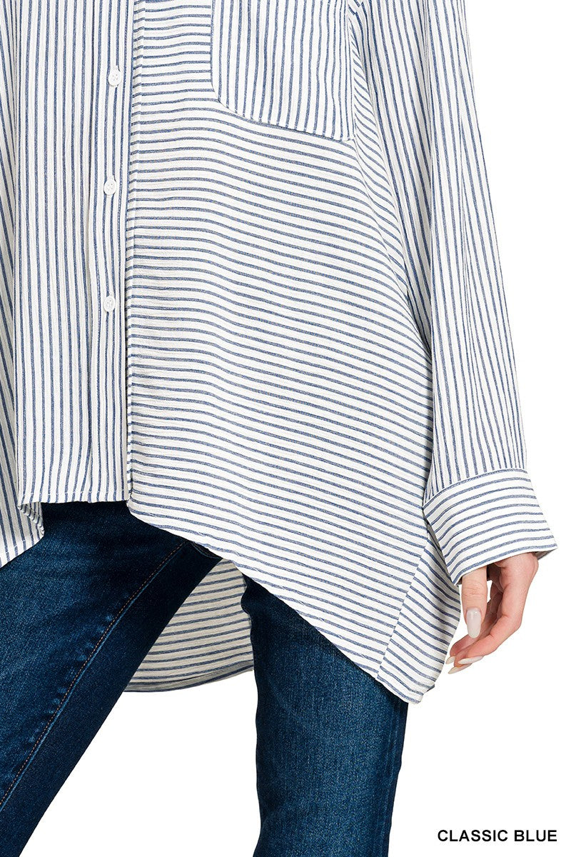 Classic Blue Striped Gauze Top