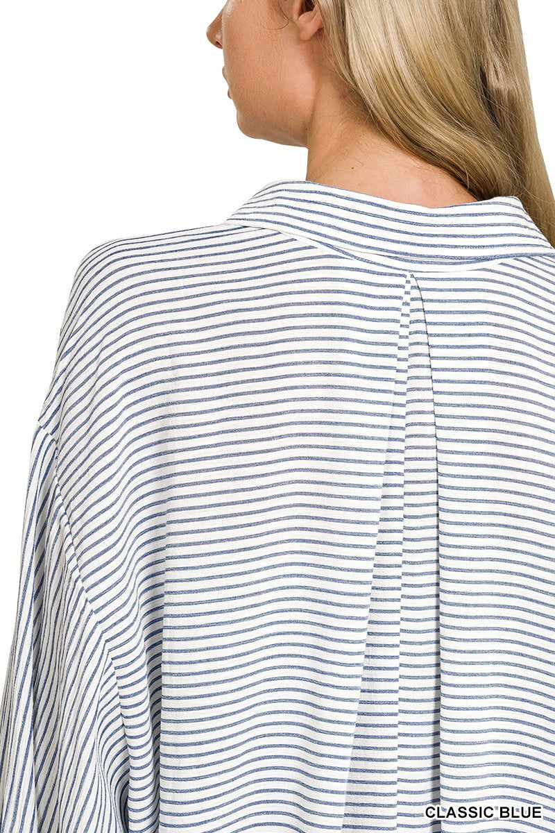 Classic Blue Striped Gauze Top