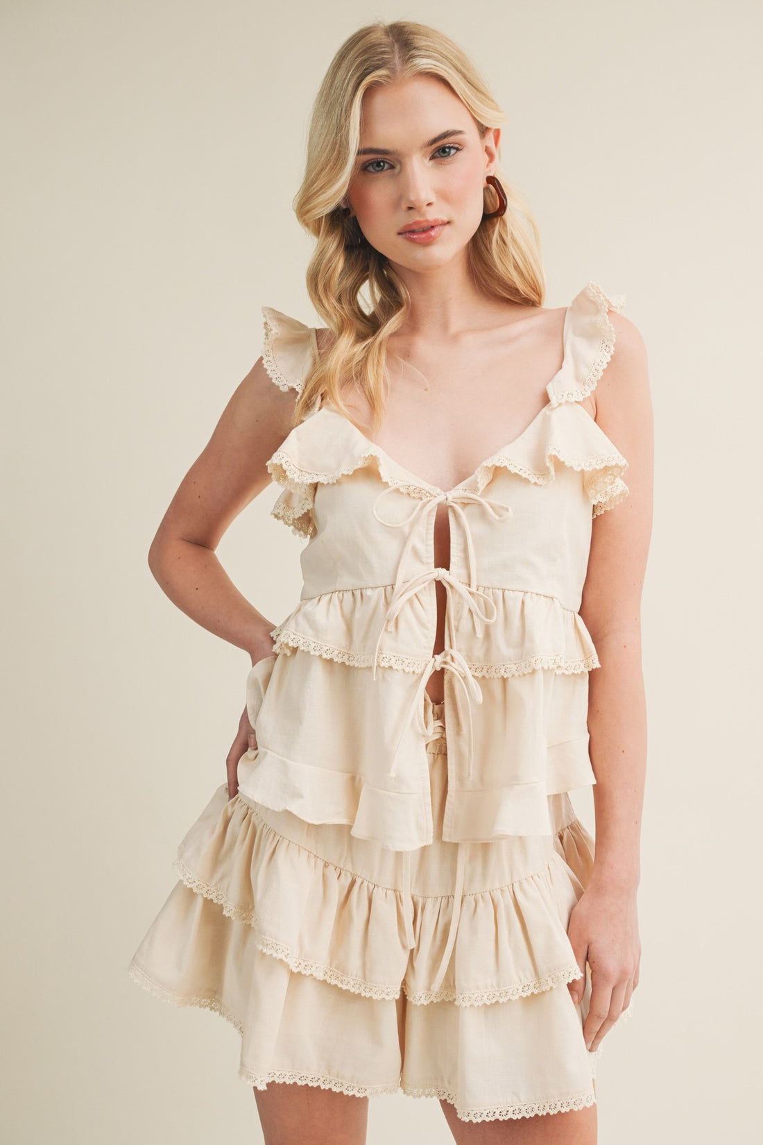 Ruffle Ecru Sleeveless Top