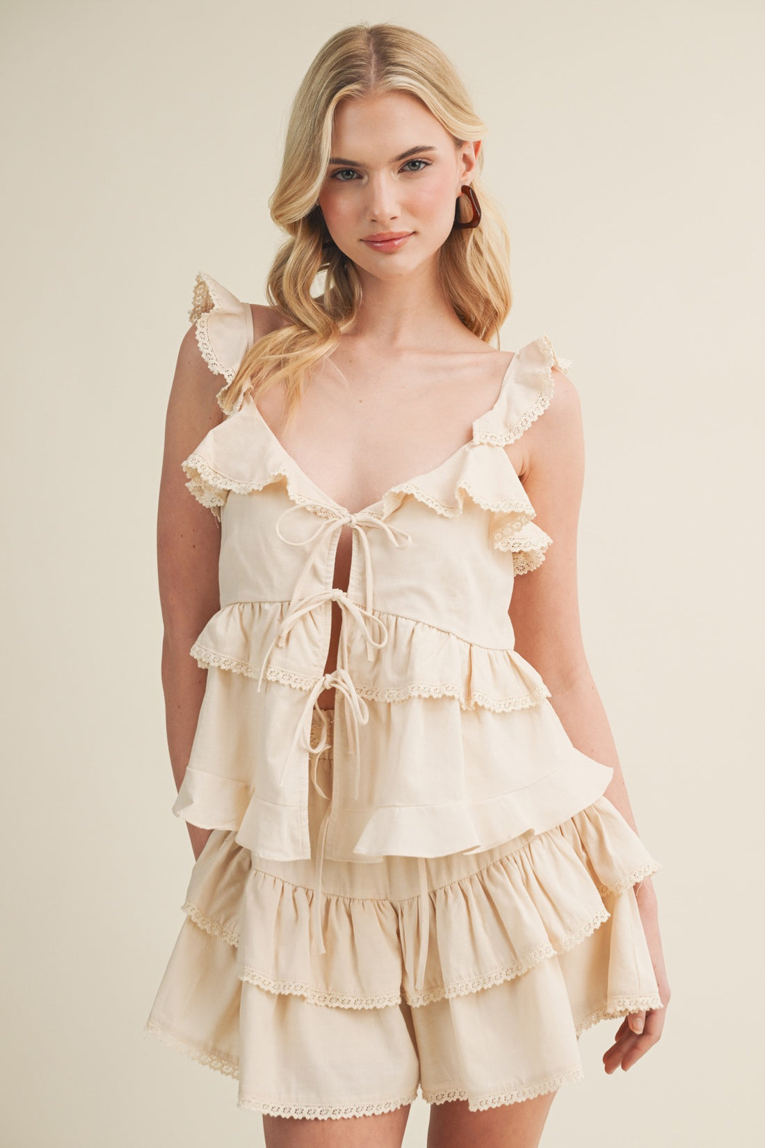 Ruffle Ecru Sleeveless Top