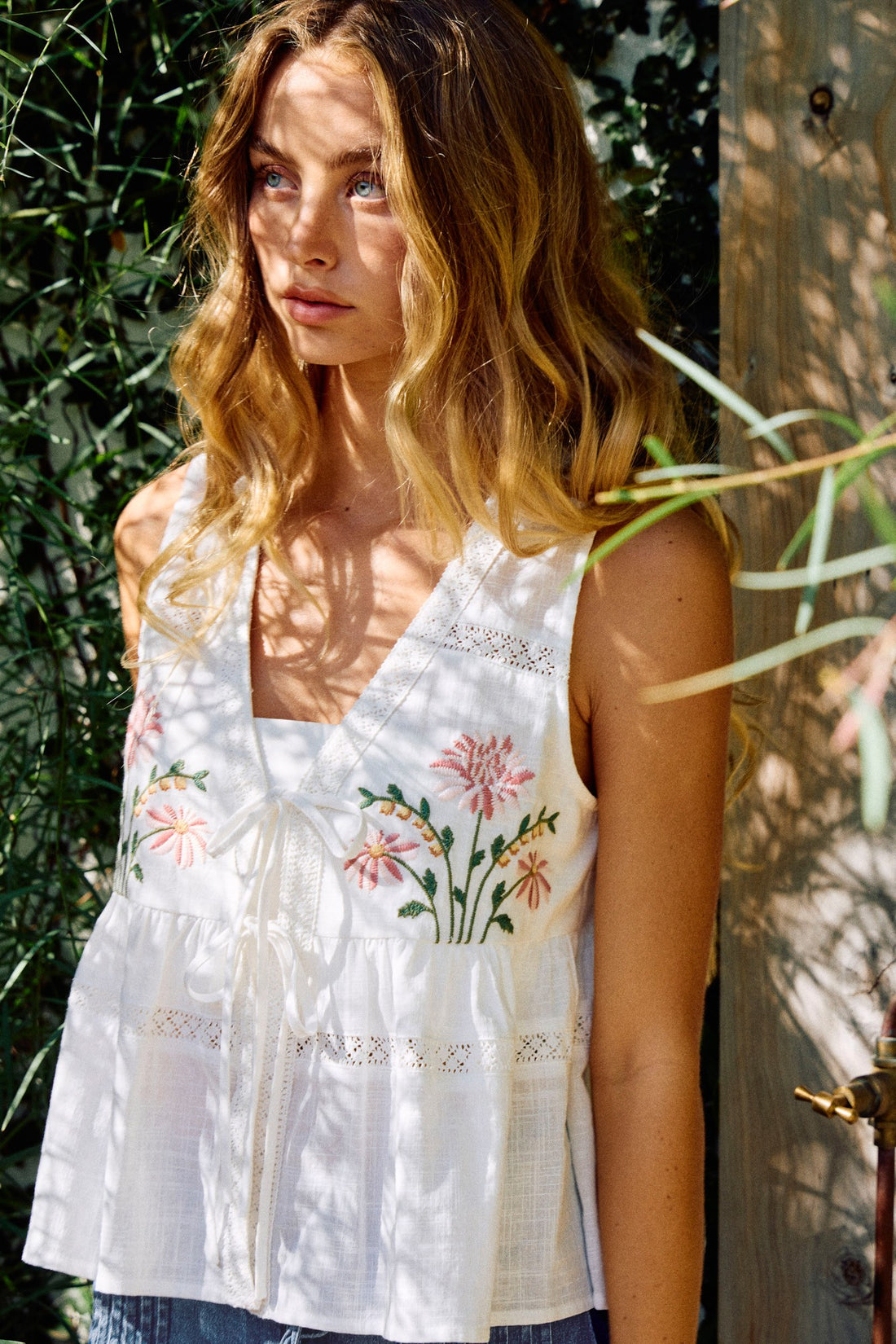 Flower Embroidered Vest Top