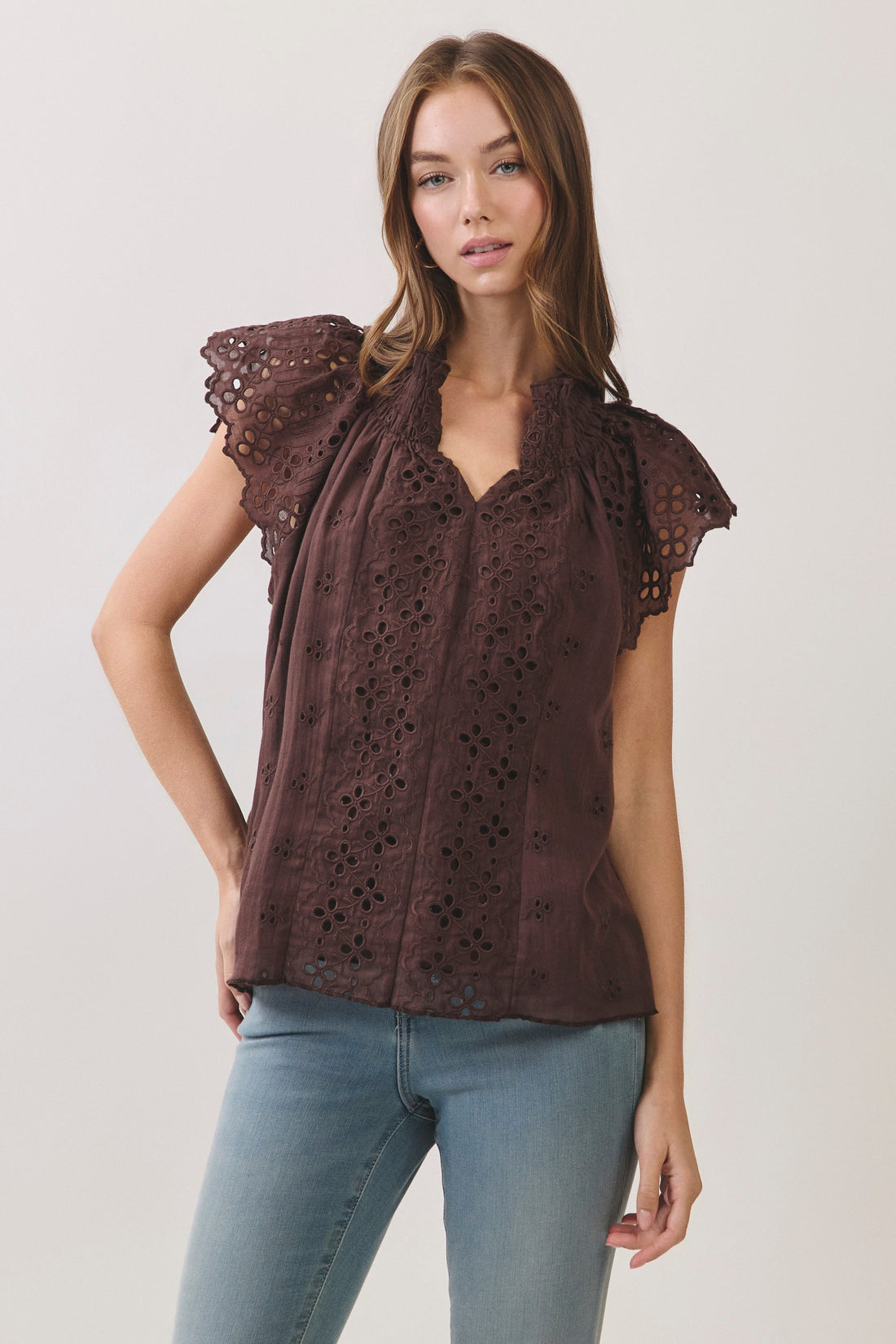 Chocolate Eyelet Top