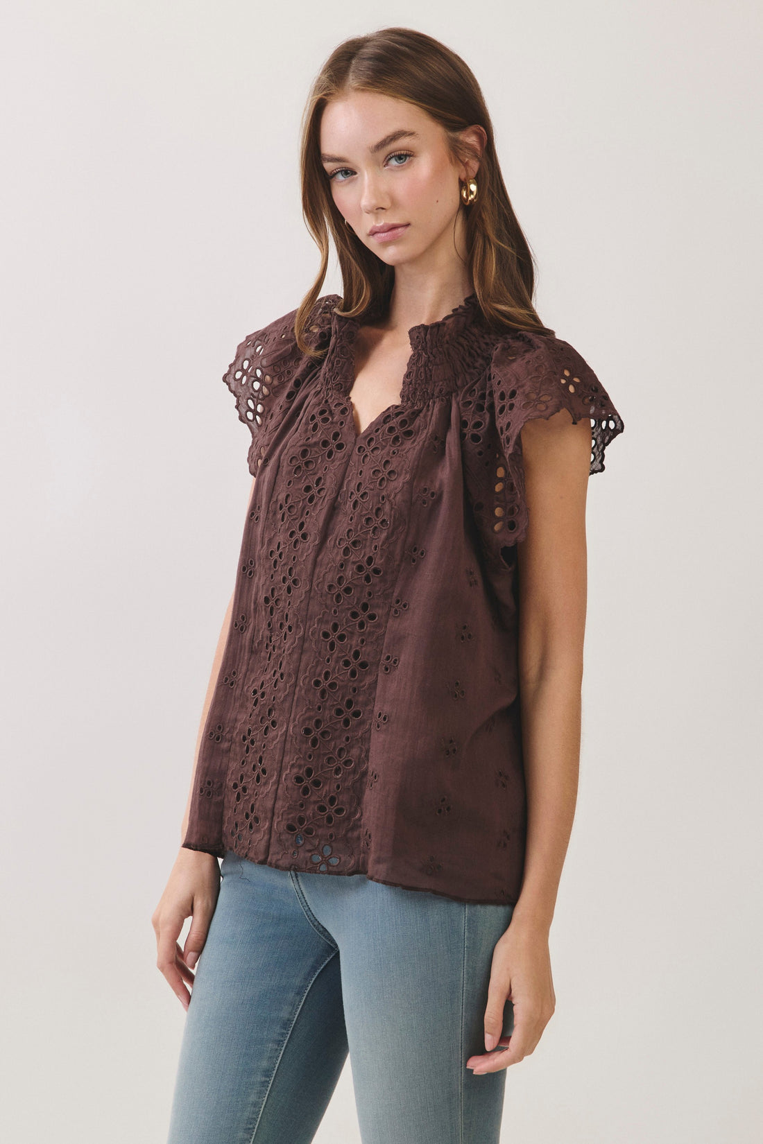 Chocolate Eyelet Top