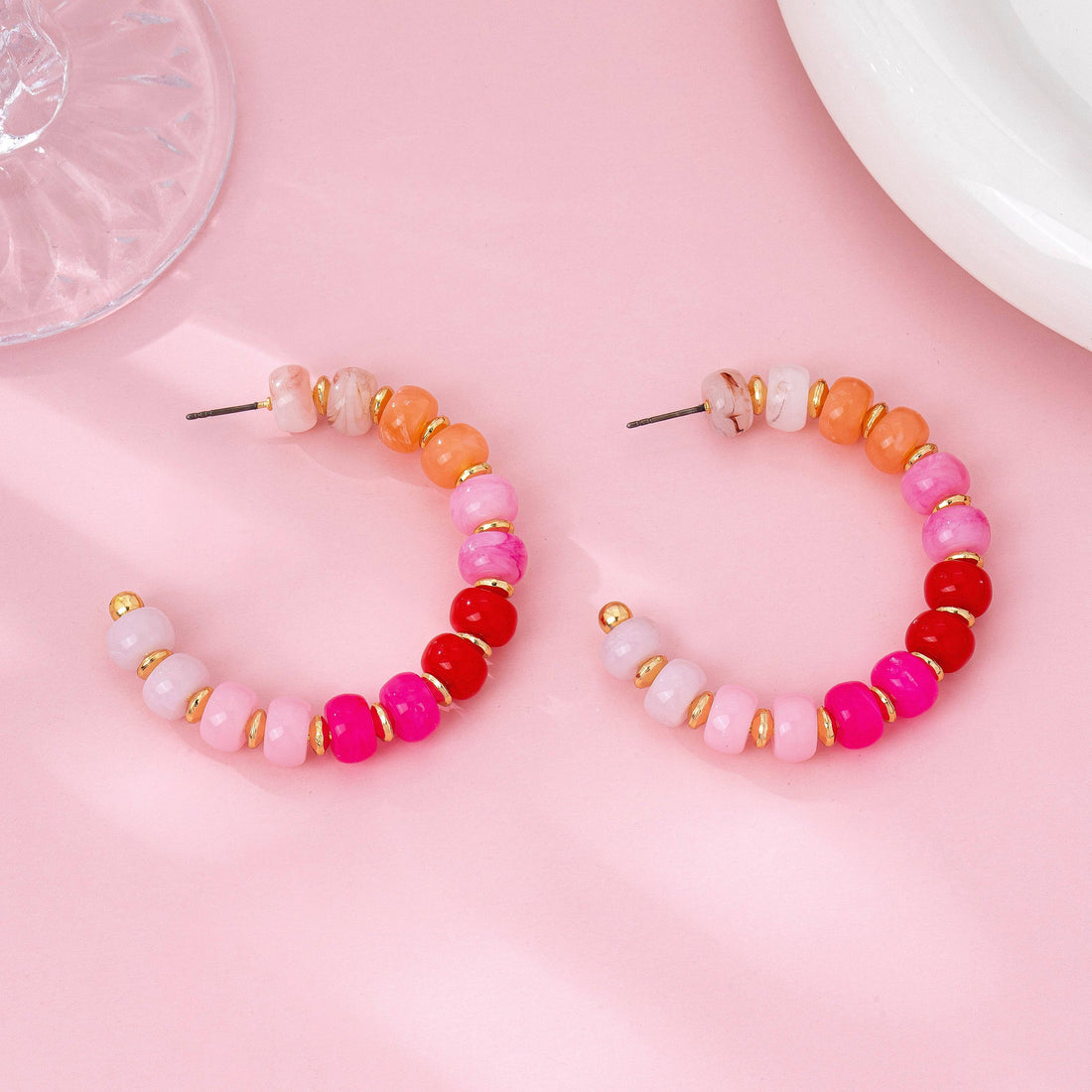 Pink Beaded Hoop