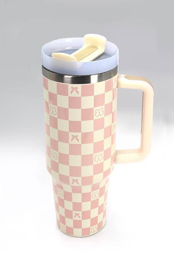 40oz STAINLESS STEEL TUMBLER ALL STYLES | TB40OZ: BOW CHECKER PINK