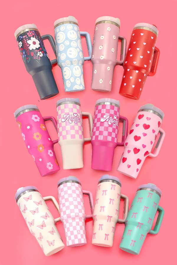 40oz STAINLESS STEEL TUMBLER ALL STYLES | TB40OZ: BOW CHECKER PINK