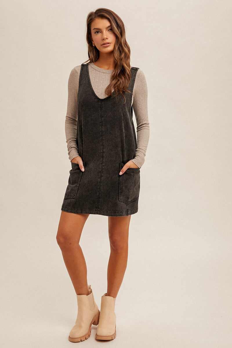 Black Washed Overall Dress