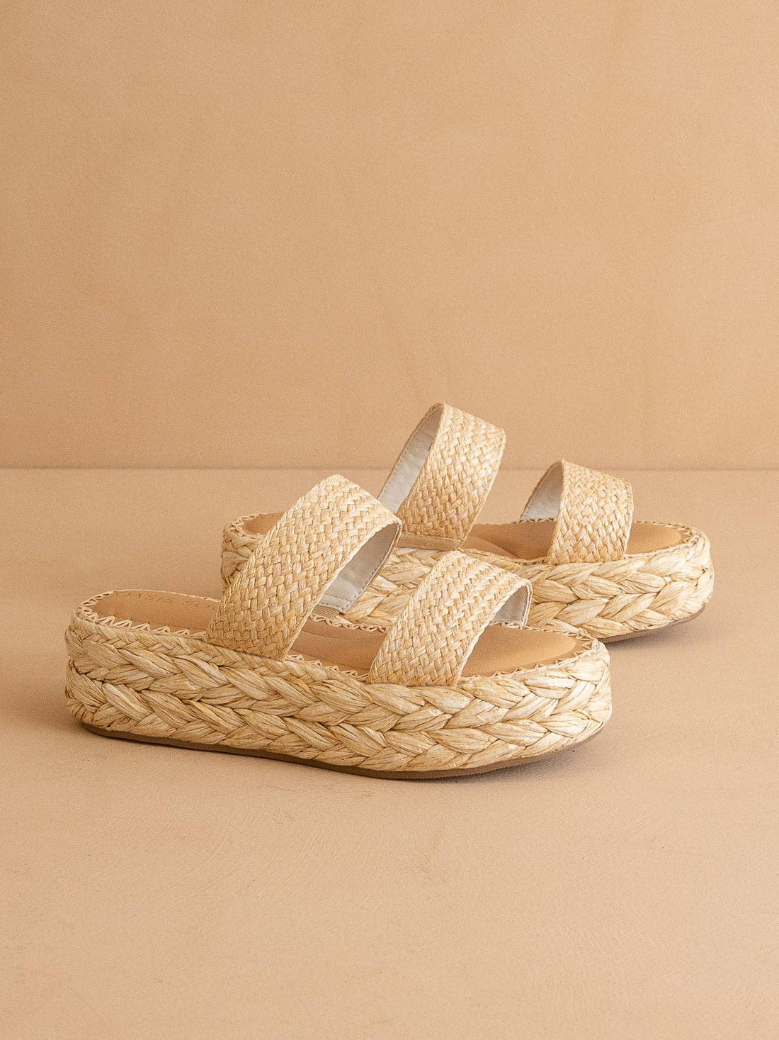 The Marley | Natural Basket Woven Double Strap sandal