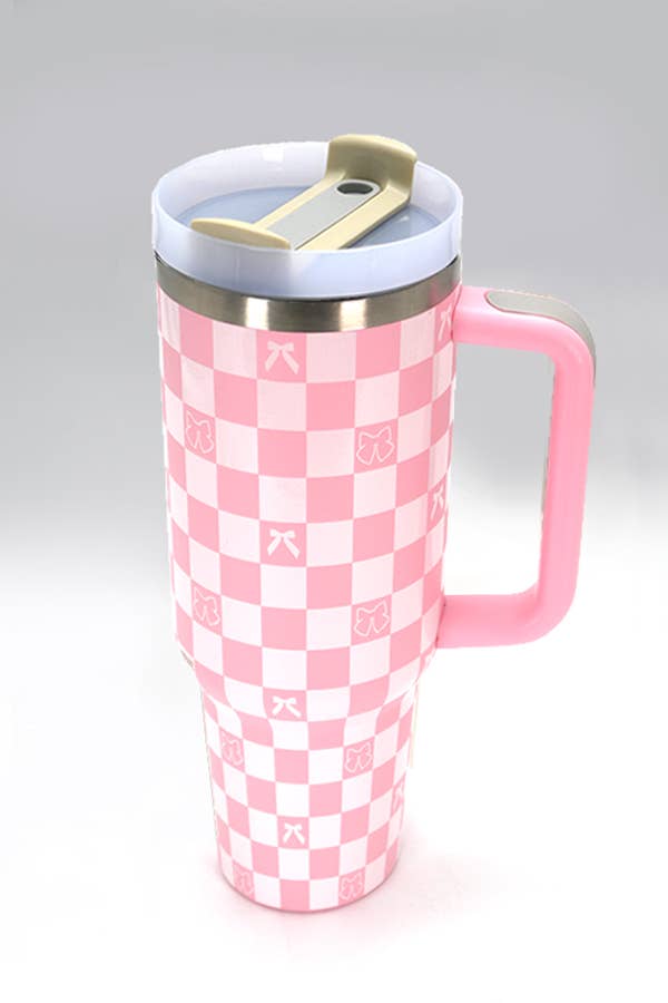 40oz STAINLESS STEEL TUMBLER ALL STYLES | TB40OZ: MAMA CHECKER FUCHSIA