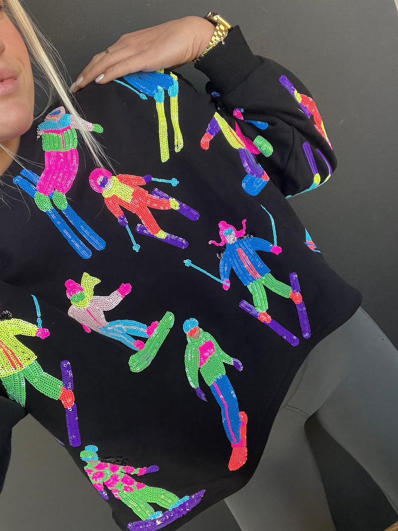 Black Neon Skier Sweatshirt - Queen Of Sparkles