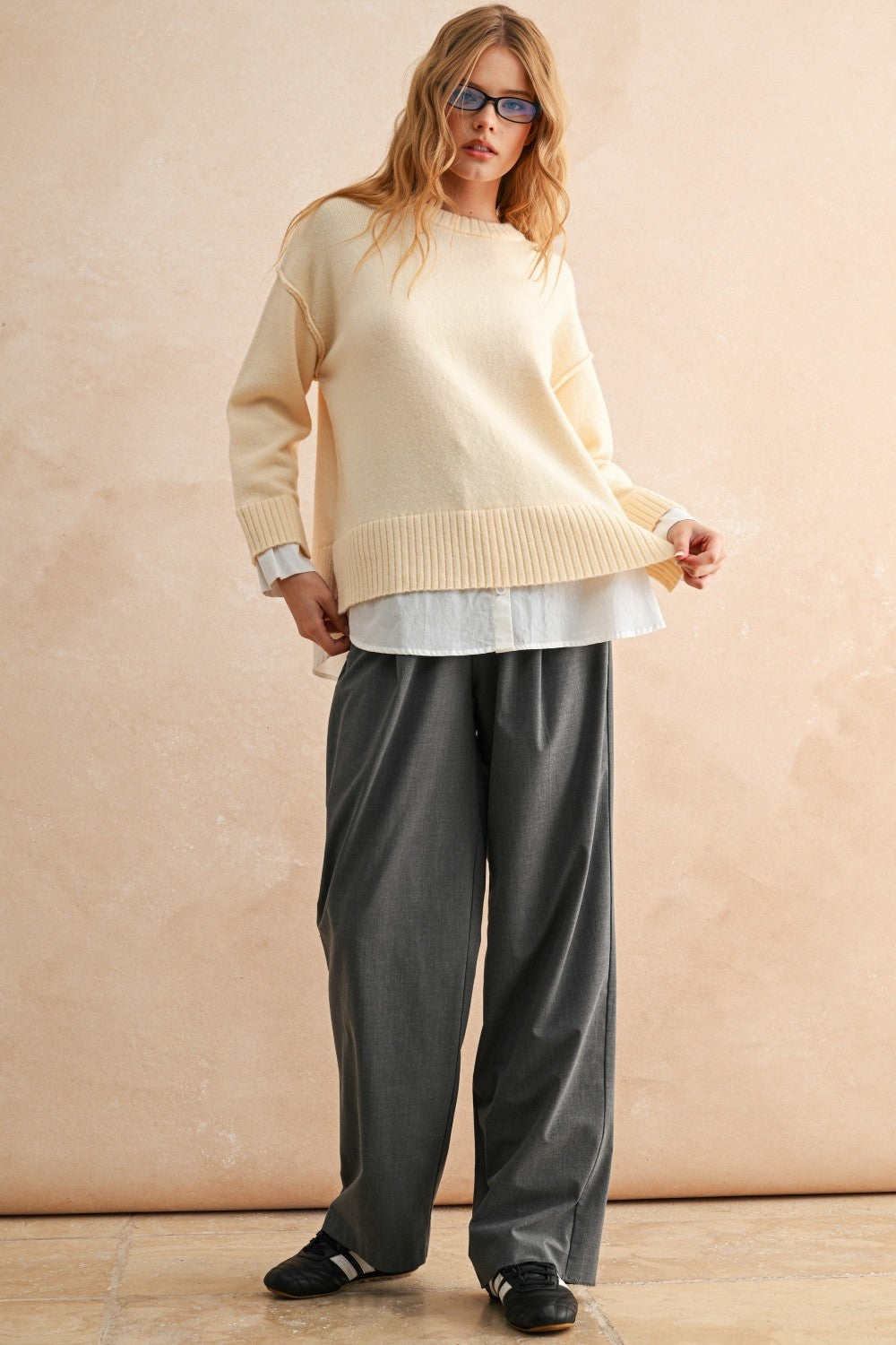 Beige Button Combo Sweater