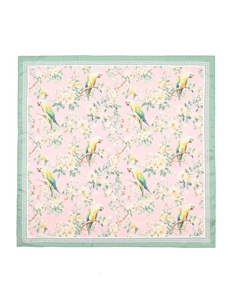 FLORAL BIRD PRINT SILKY FEEL BANDANA SCARF | 40SC641: Pink