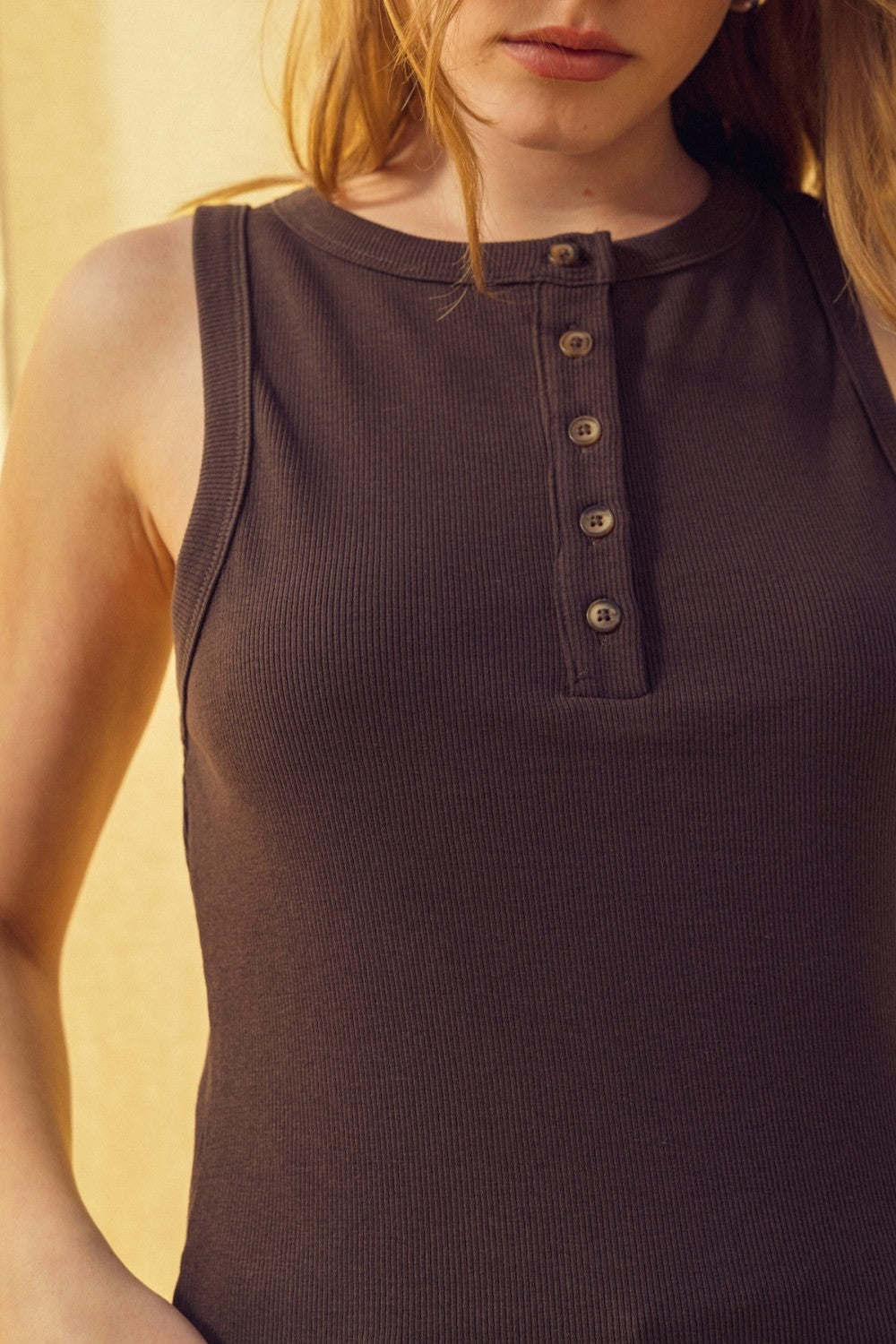 Button Detail Tank - brown