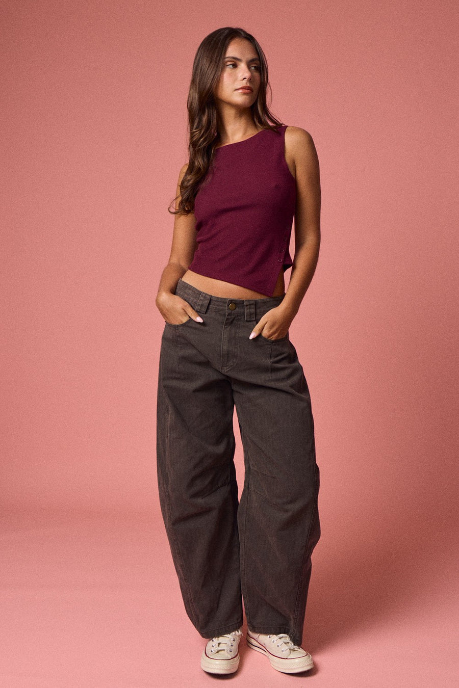 Asymmetrical Button Top