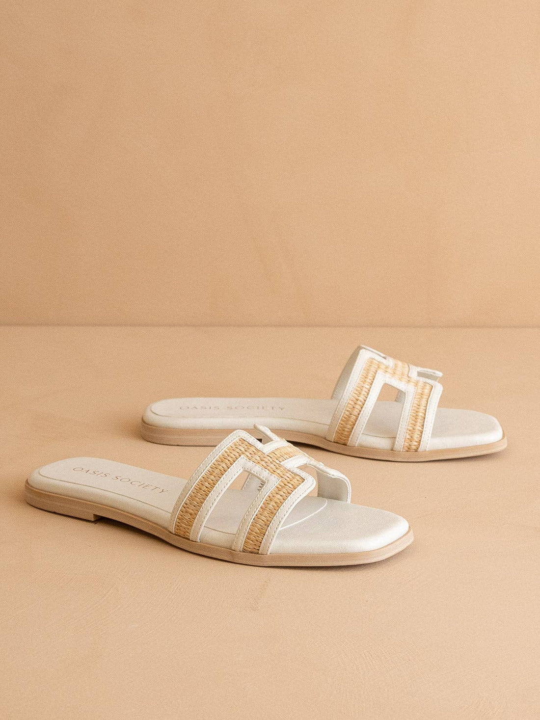The Ena | White H Cutout Raffia Sandal
