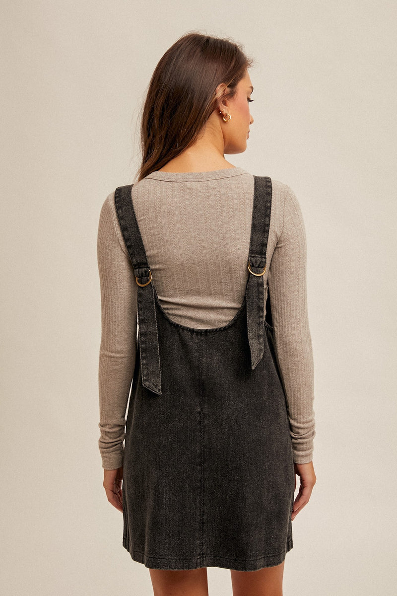 Black Washed Overall Dress