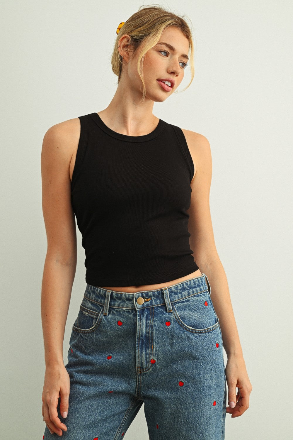 Ribbed Padded Tank - black