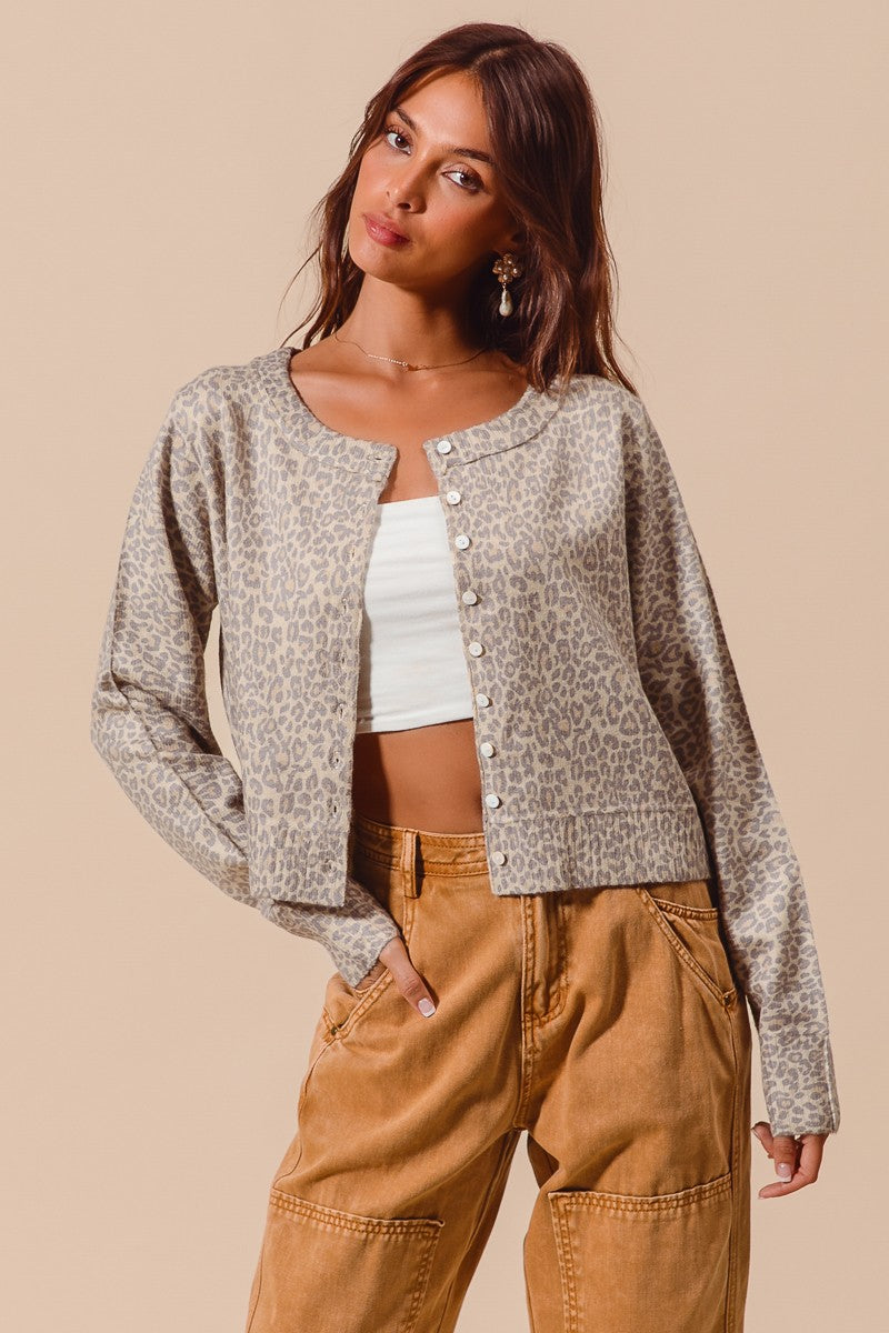 Oatmeal Leopard Sweater Cardigan