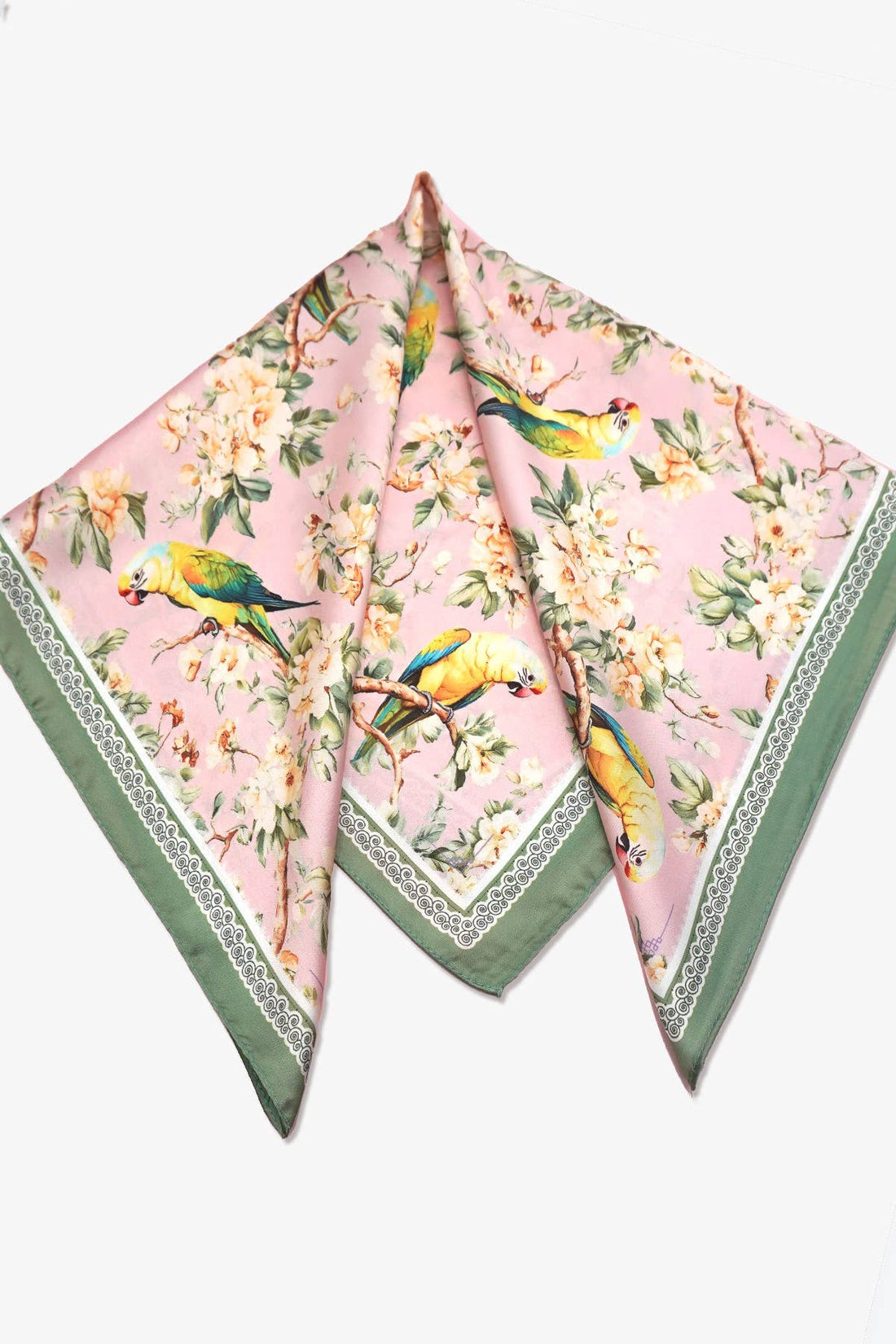FLORAL BIRD PRINT SILKY FEEL BANDANA SCARF | 40SC641: Pink