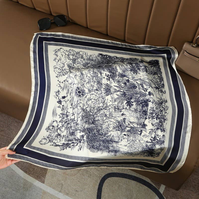 LARGE FLORAL TOILE PRINT BANDANA SCARF