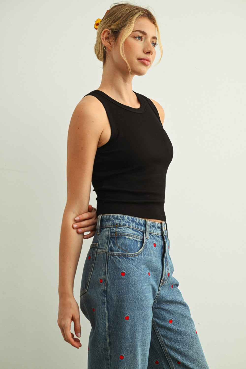 Ribbed Padded Tank - black