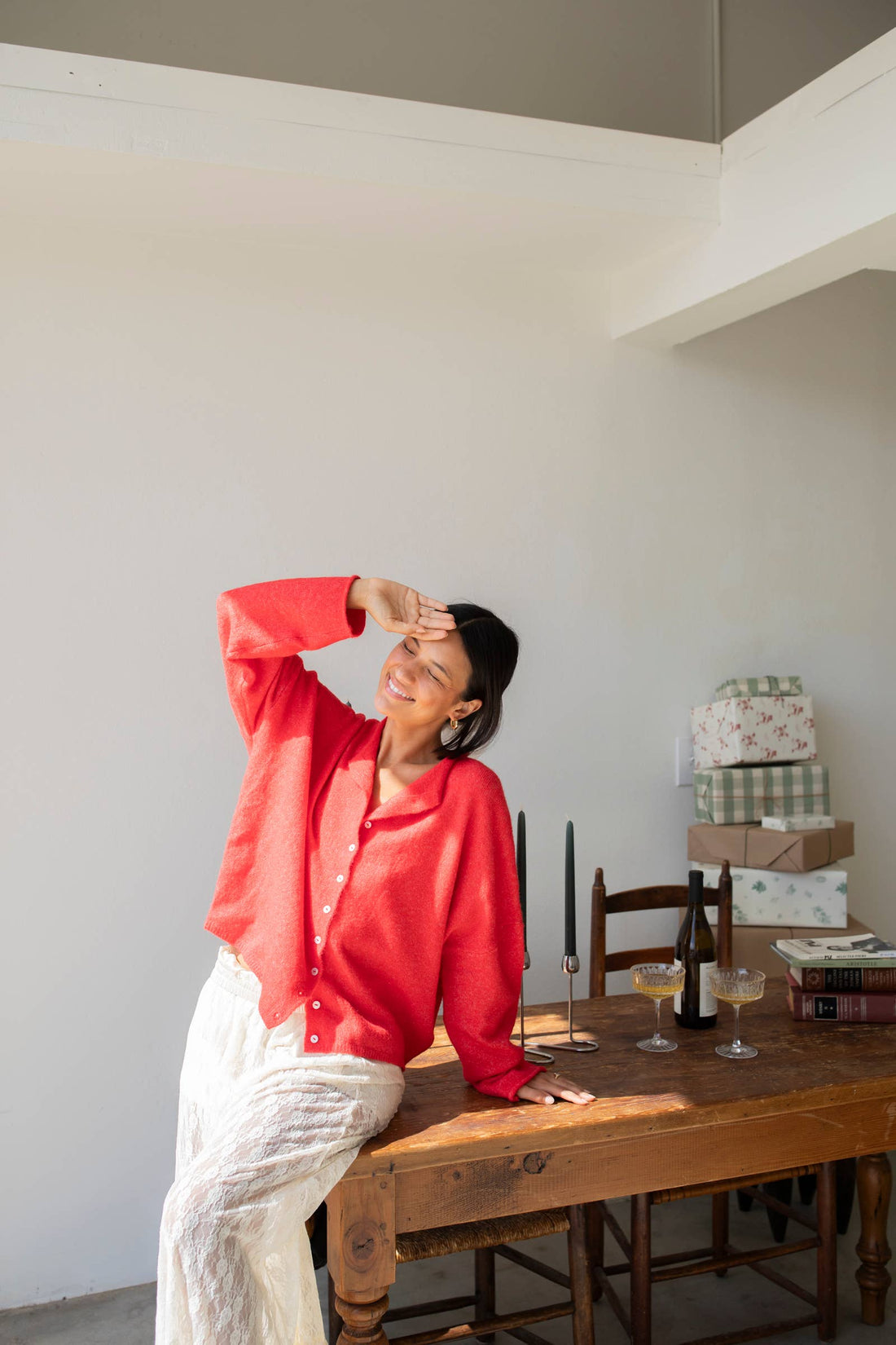 Red Piper Cardigan: Red