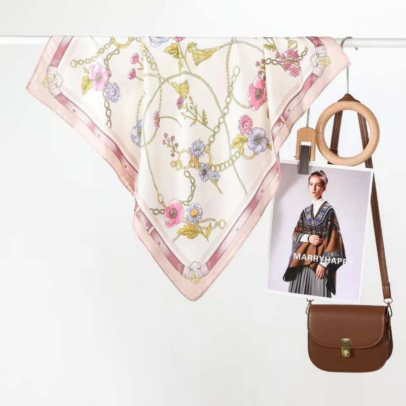 Vintage Floral Print Bandana Scarf | Pink