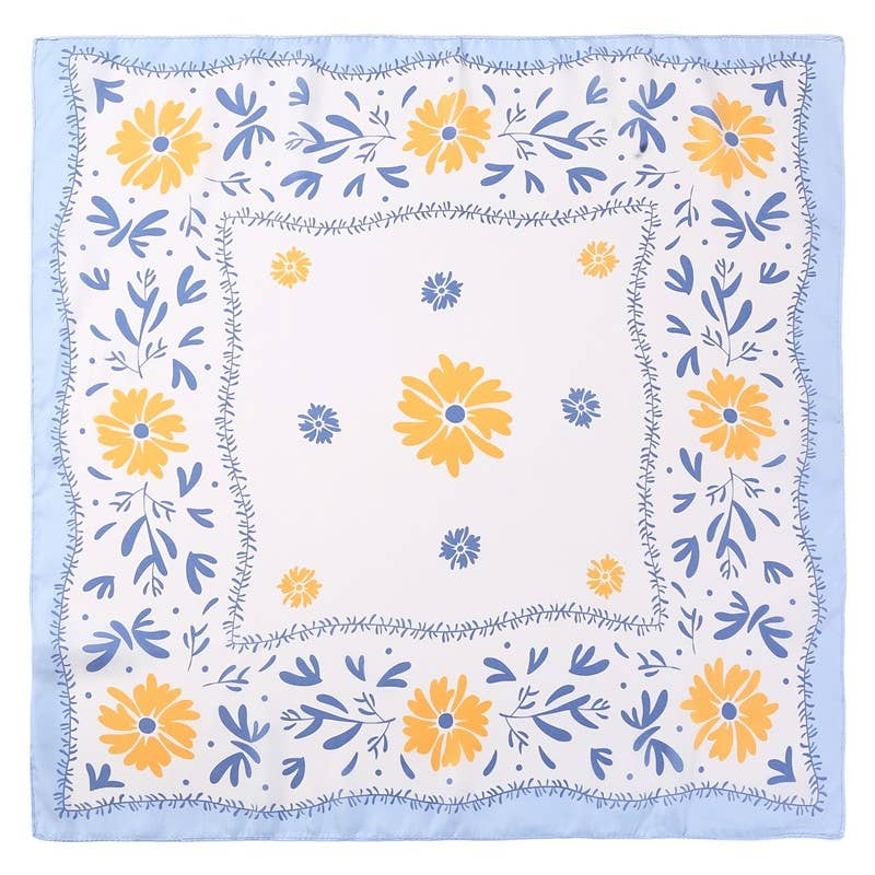 Floral Print Silk-Finish Bandana Scarf | 40SC719: Blue
