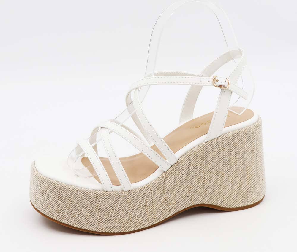 White Bamboo Bottom Platform Sandals