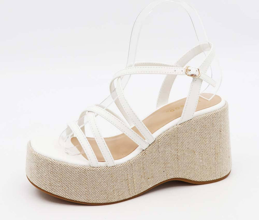 White Bamboo Bottom Platform Sandals