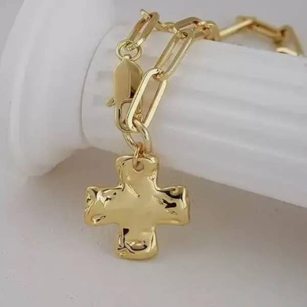 CROSS FRONT TOGGLE NECKLACE GOLD