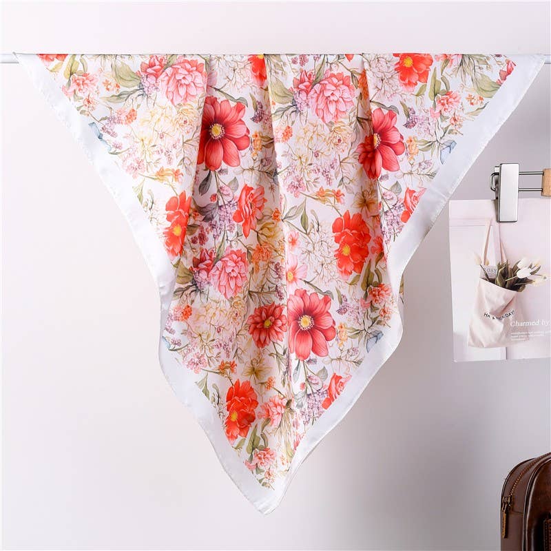 Garden Silk-Satin Scarf - Botanical Floral Bandana