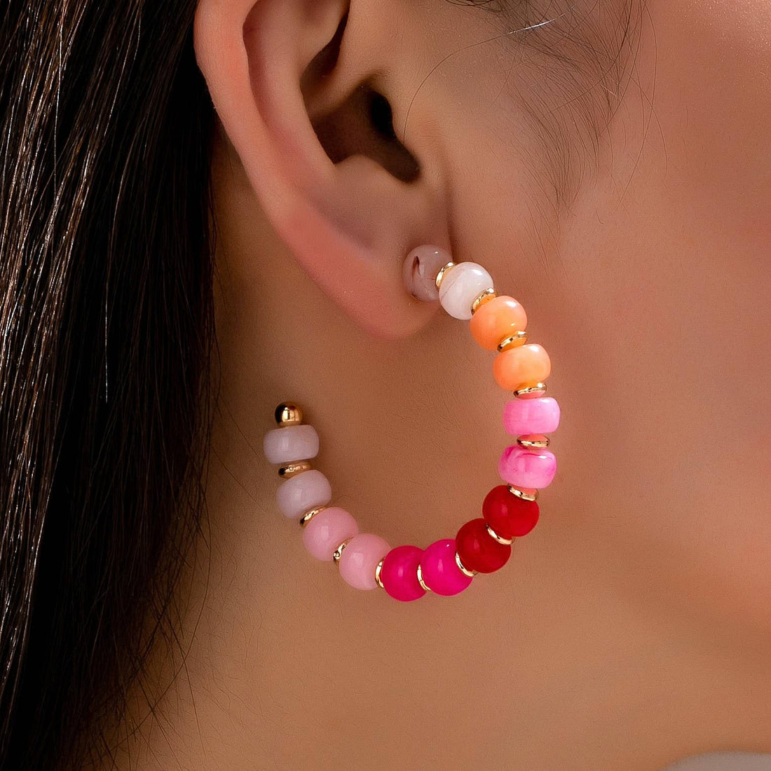 Pink Beaded Hoop
