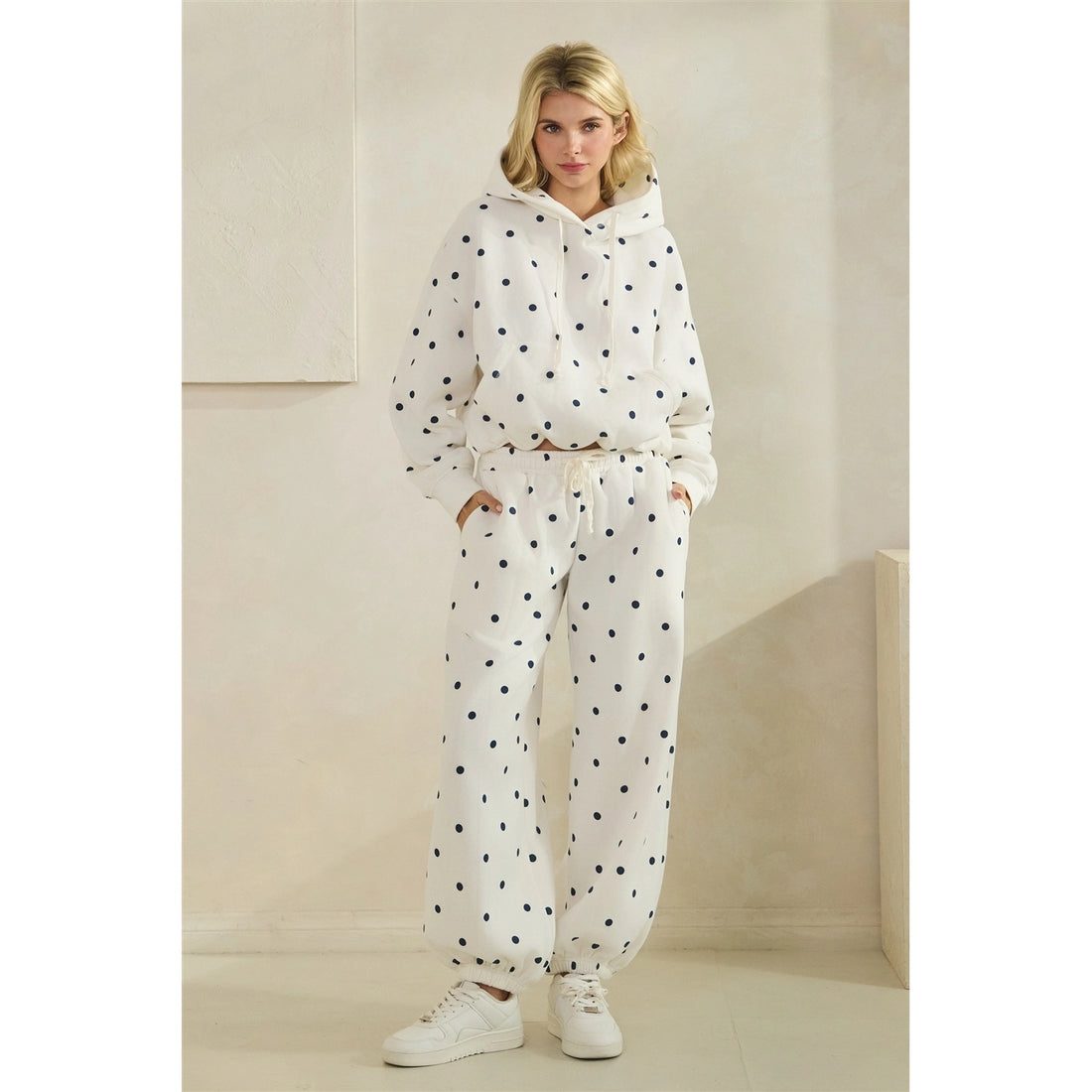 Navy Polka Dot Hoodie (set)