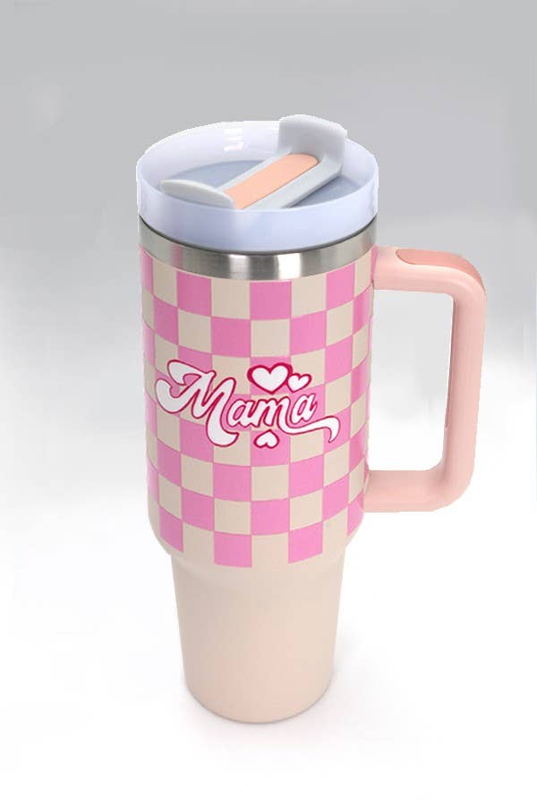 40oz STAINLESS STEEL TUMBLER ALL STYLES | TB40OZ: MAMA CHECKER FUCHSIA