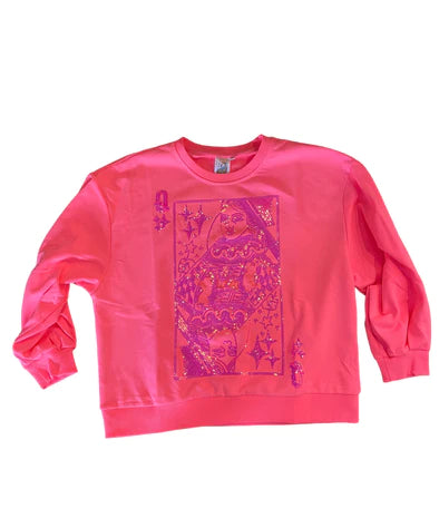 Hot Pink Queen Of Sparkle Logo Card Sweatshirt