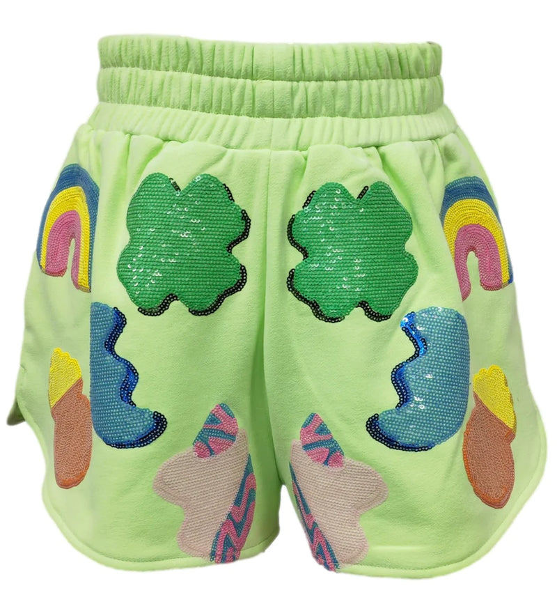 Neon Green Lucky Cham Icon Shorts - Queen of Sparkles