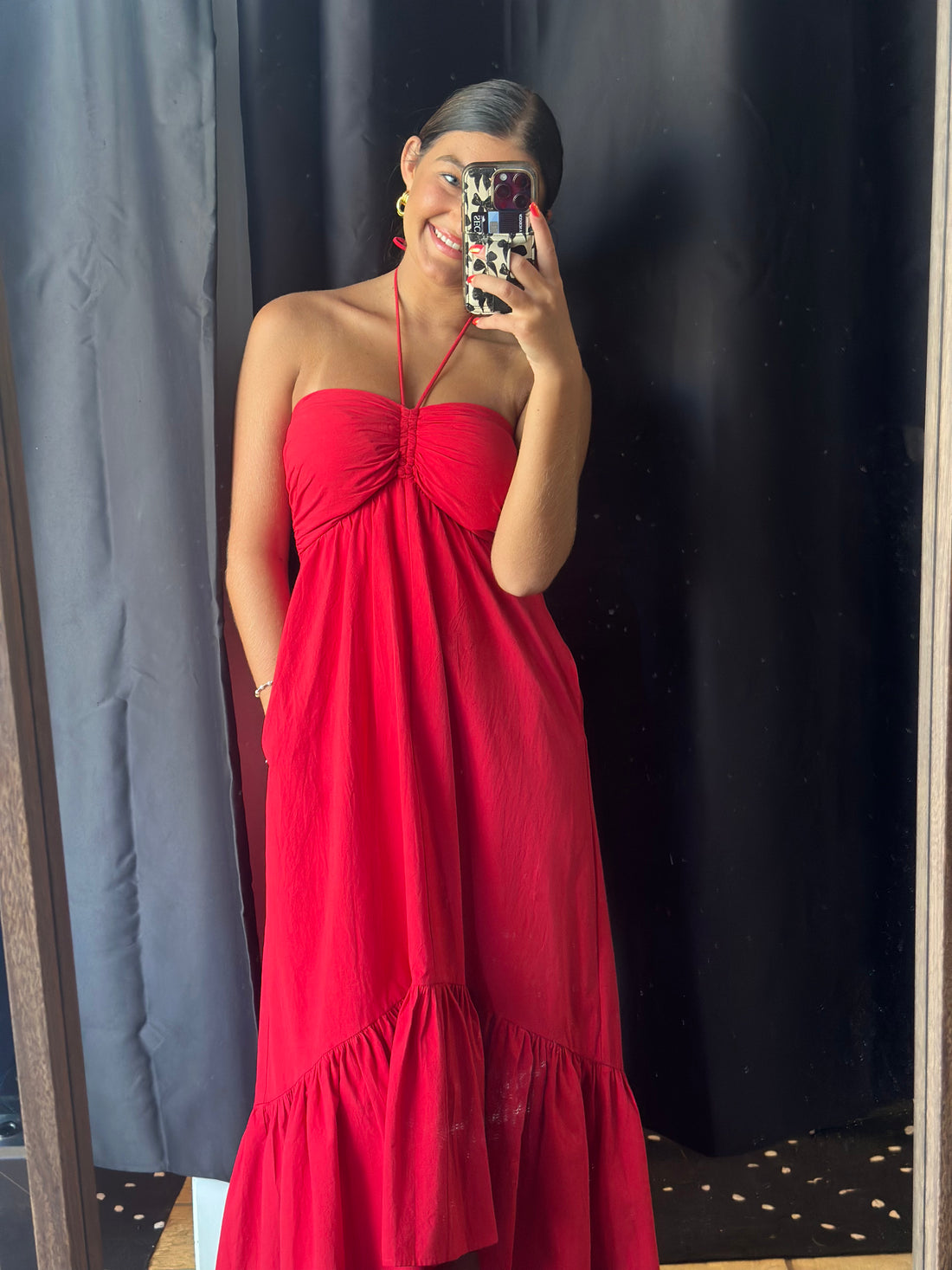 Ruby Red Halter Neck Midi