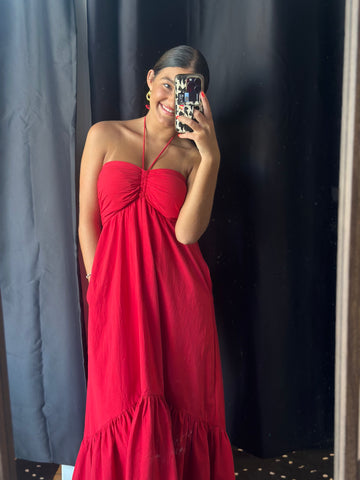 Ruby Red Halter Neck Midi
