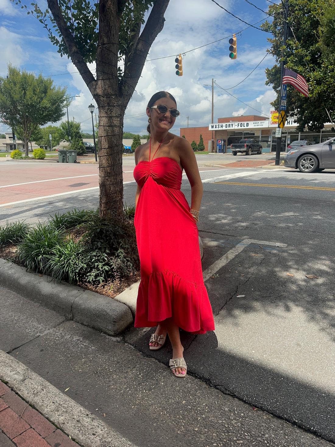 Ruby Red Halter Neck Midi