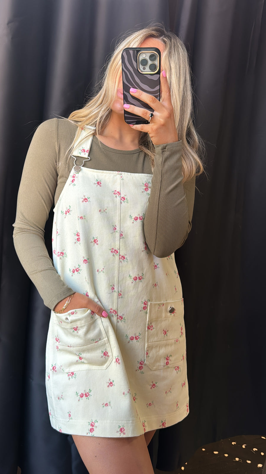 Cream Floral Overall Dress