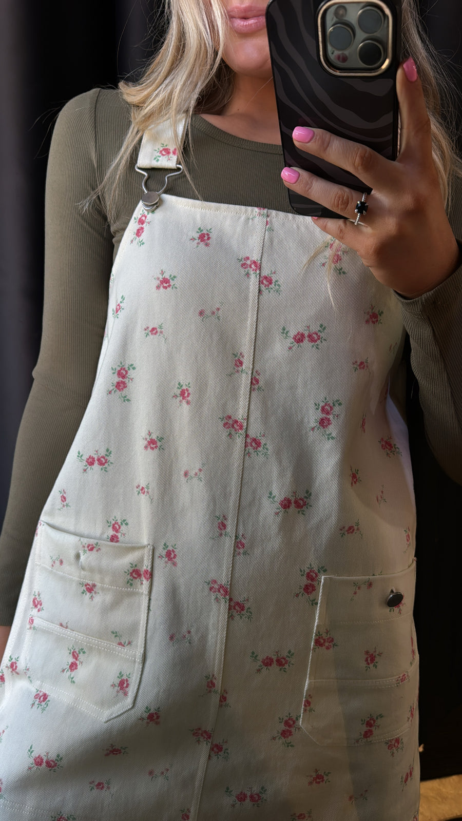 Cream Floral Overall Dress