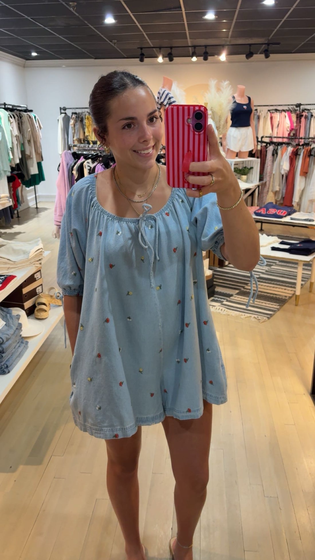 Embroidered Denim Romper