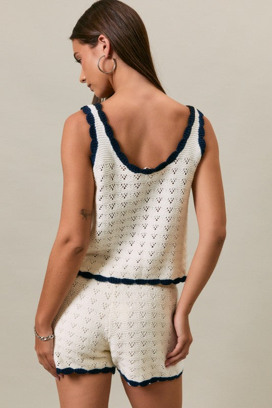 Navy Lined Knit Set (shorts)