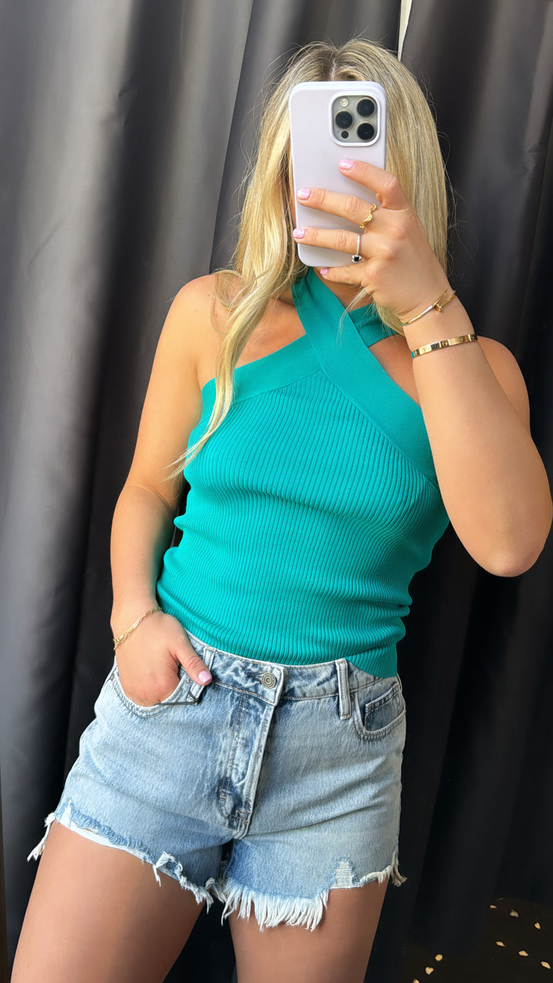 Teal Criss Cross Tank