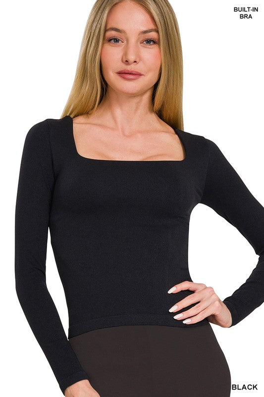 Black Square Neckline Top